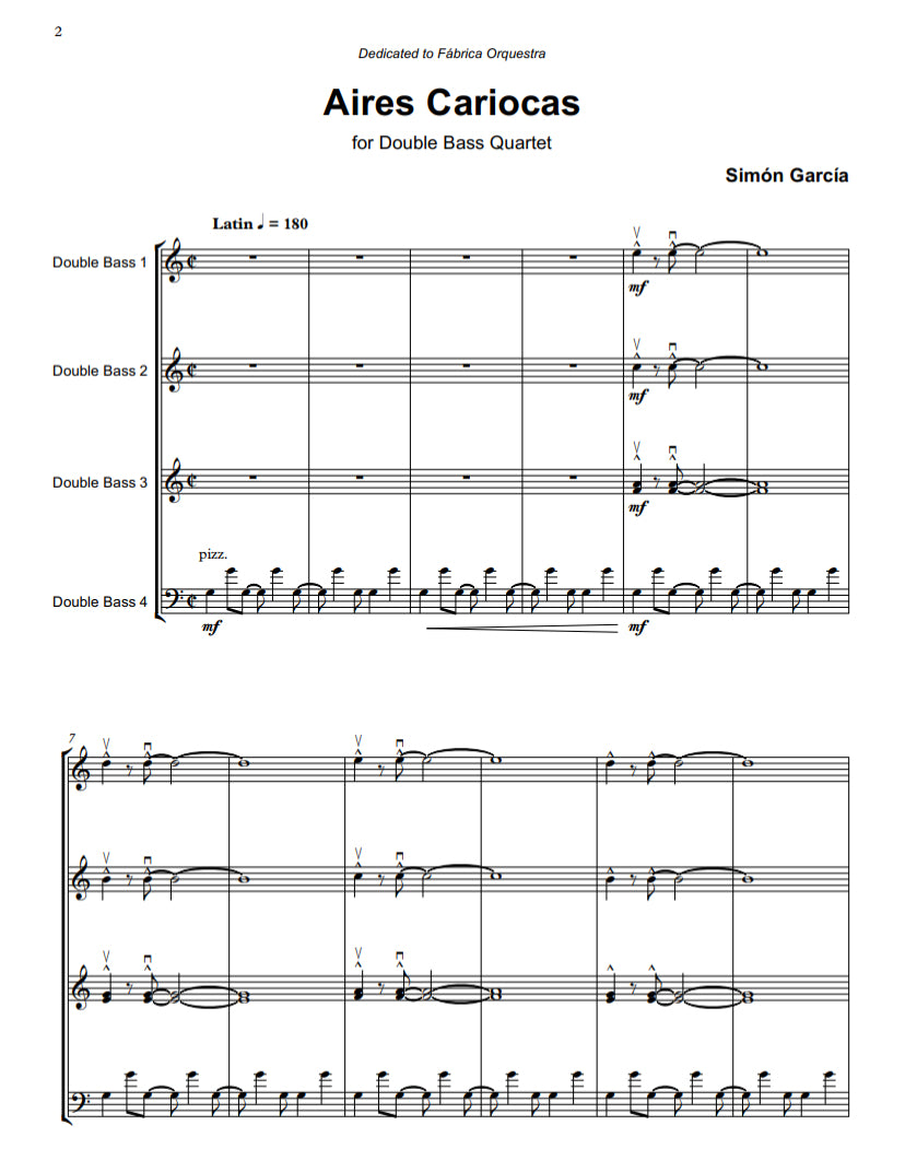 Simón García: Aires Cariocas for double bass quartet