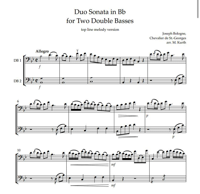 Joseph Bologne: Duo Sonata in Bb for 2 Double Basses