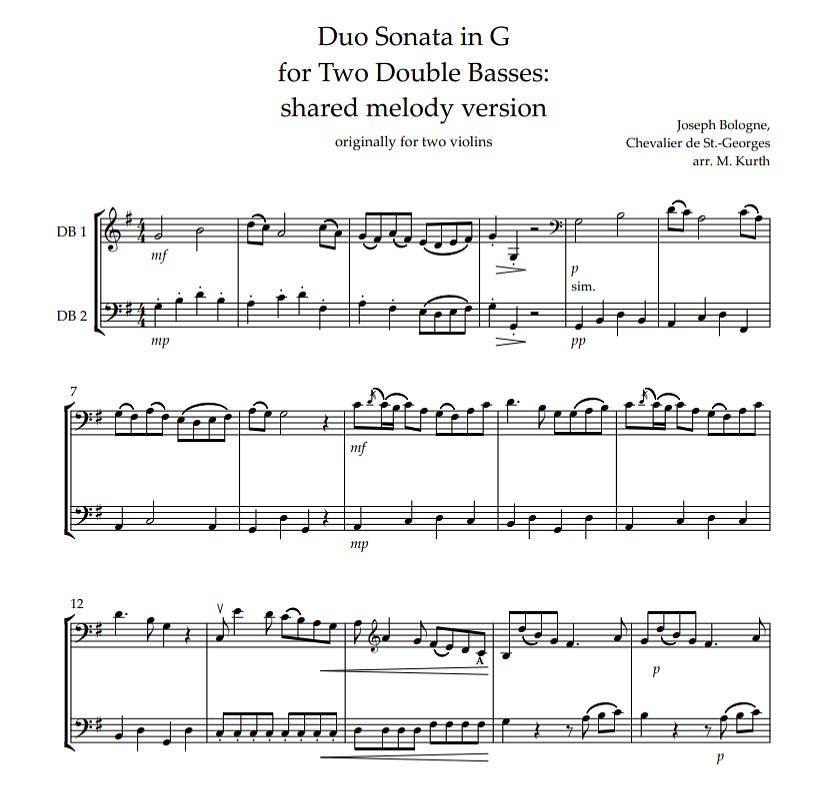 Joseph Bologne: Duo Sonata in G for 2 Double Basses (arr. Kurth)