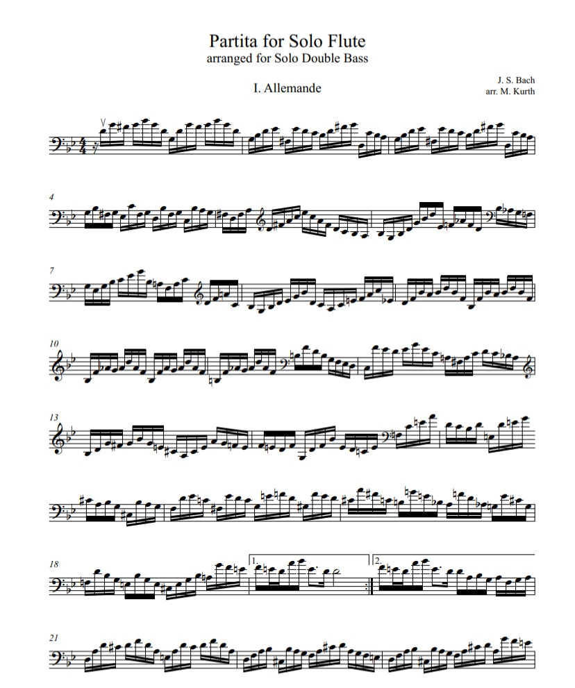 J.S. Bach: Partita for Solo Flute for Solo Double Bass. BWV 1013 (arranged by Michael Kurth)