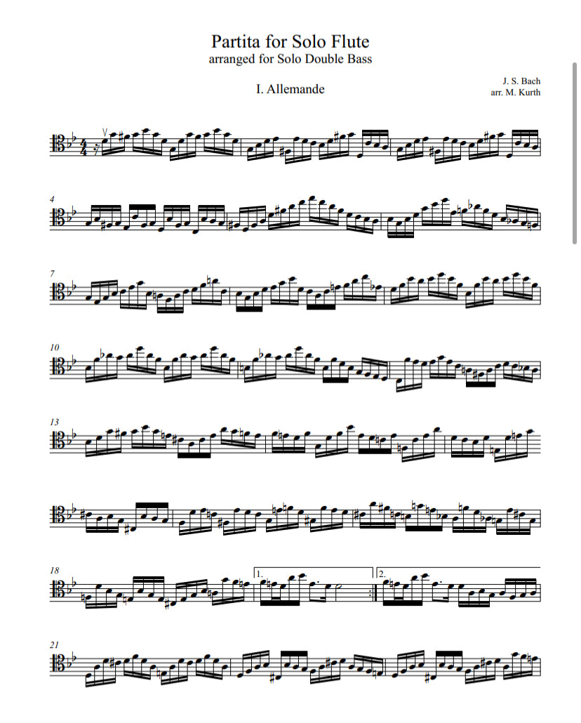 J.S. Bach: Partita for Solo Flute for Solo Double Bass. BWV 1013 (arranged by Michael Kurth)