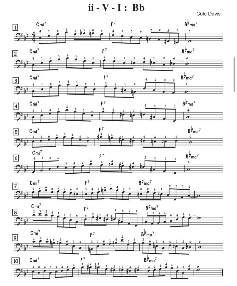 Cole Davis: 10 ii-V-I Licks on Upright Bass (bass clef edition)