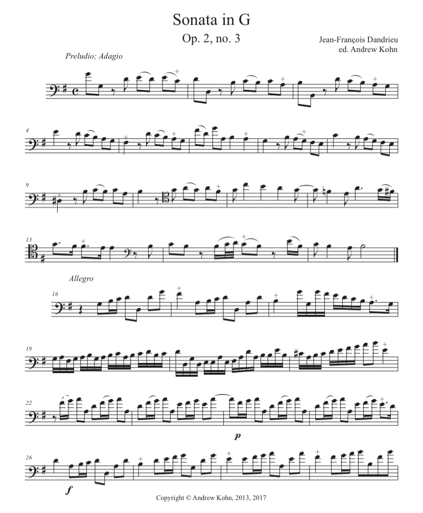 Jean-François Dandrieu: Sonata in G, Op. 2, no. 3 for Double Bass and Continuo (ed. Kohn)