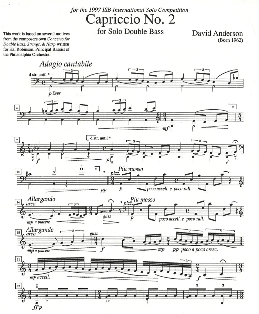 Dave Anderson: Capriccio No. 2 for Solo Double Bass (1997)
