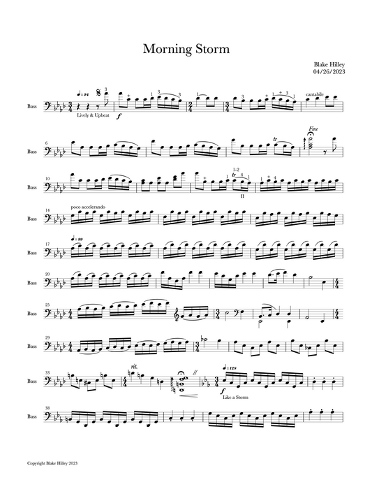 Blake Hilley: Morning Storm arr. for solo double bass