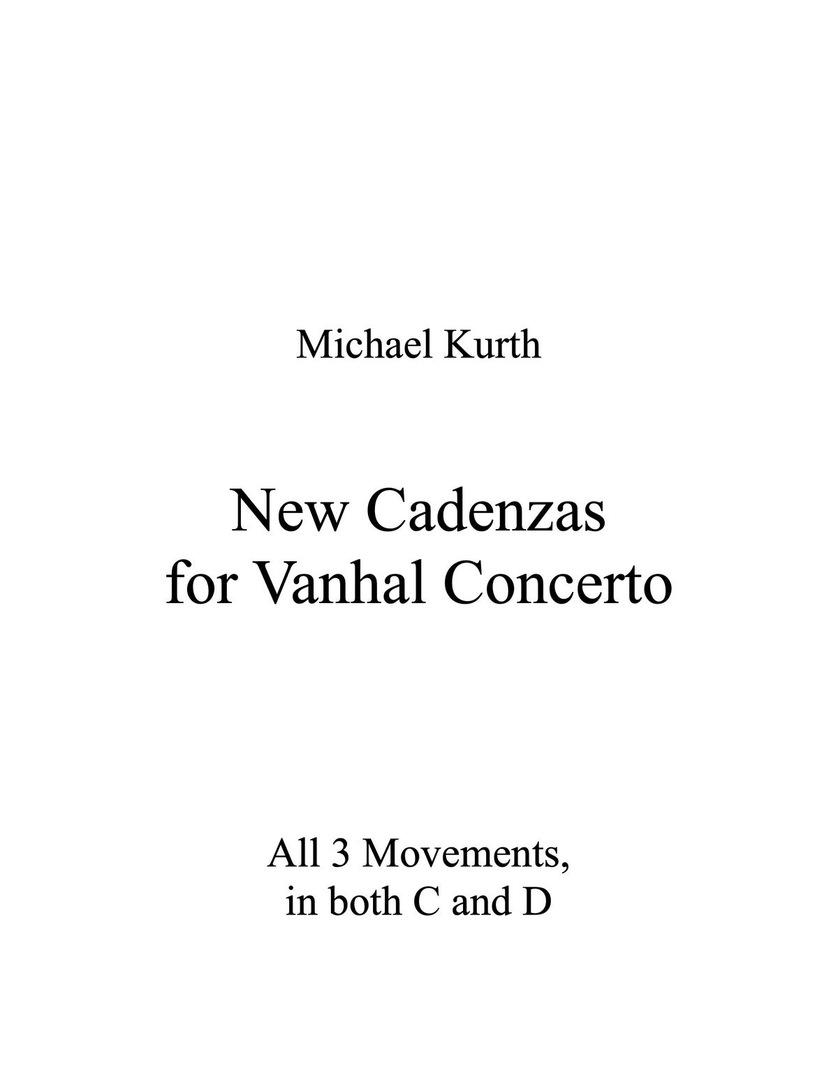 Michael Kurth: New Cadenzas for Double Bass Concerto by Johann Baptist Vanhal