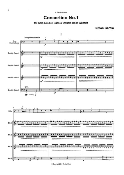 Simon Garcia: Concertino No. 1 for solo double bass & double bass quartet