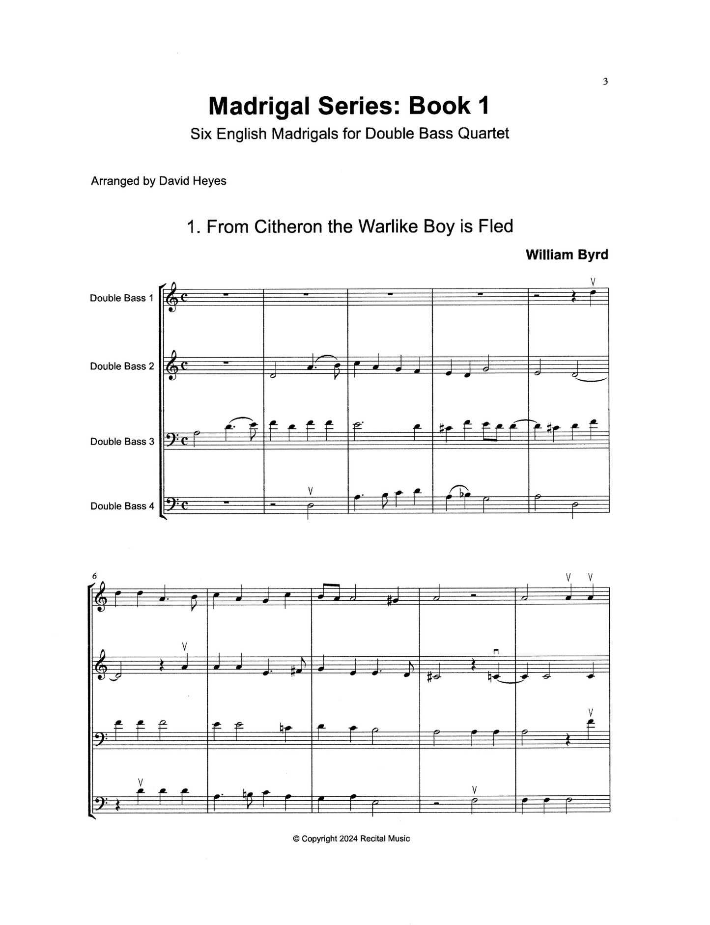 Madrigal Series Book 1: Six English Madrigals for Double Bass Quartet