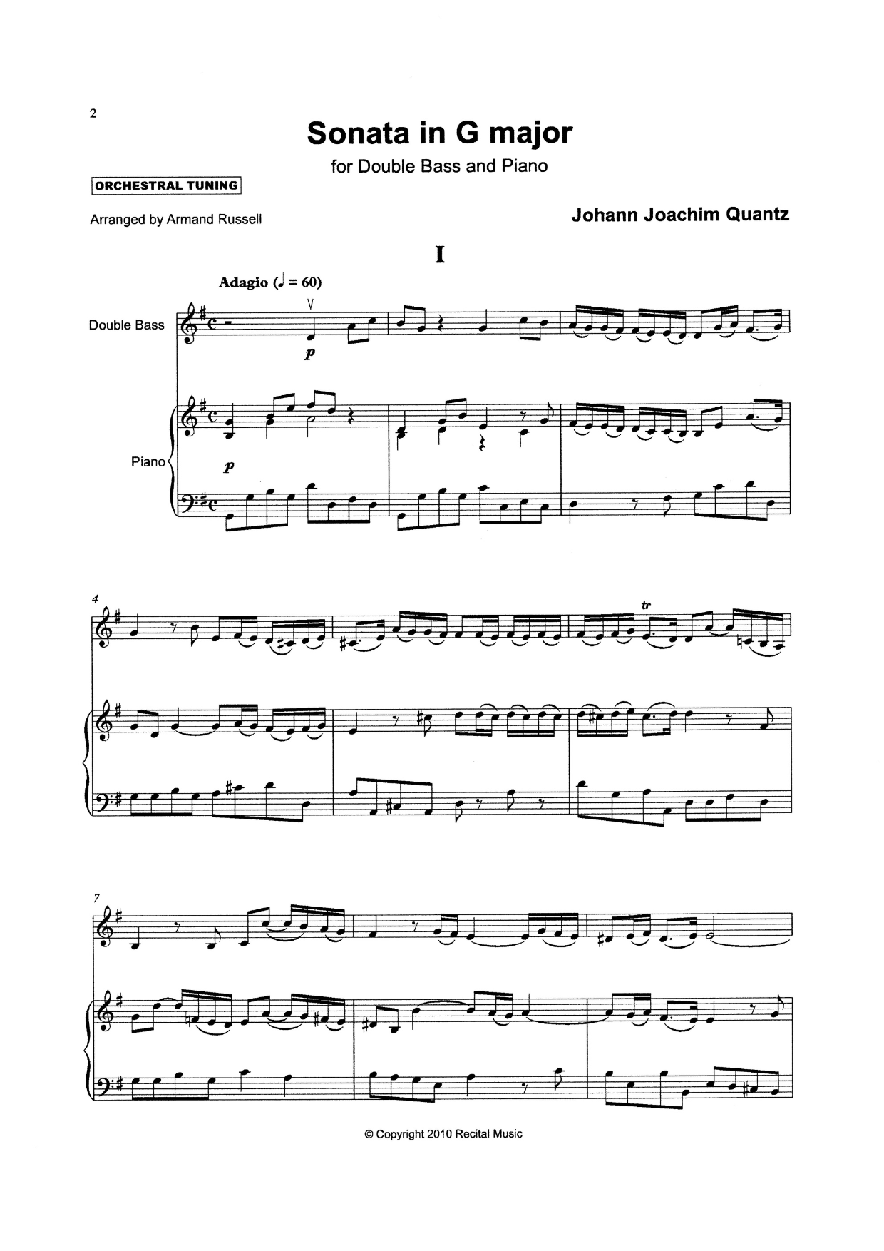 J.J. Quantz: Sonata for double bass & piano (arr. Armand Russell)