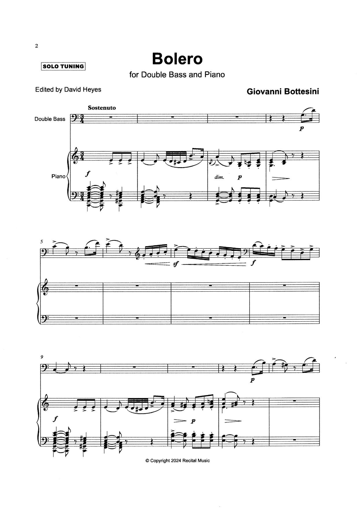 Bottesini: Bolero for double bass & piano (ed. David Heyes)