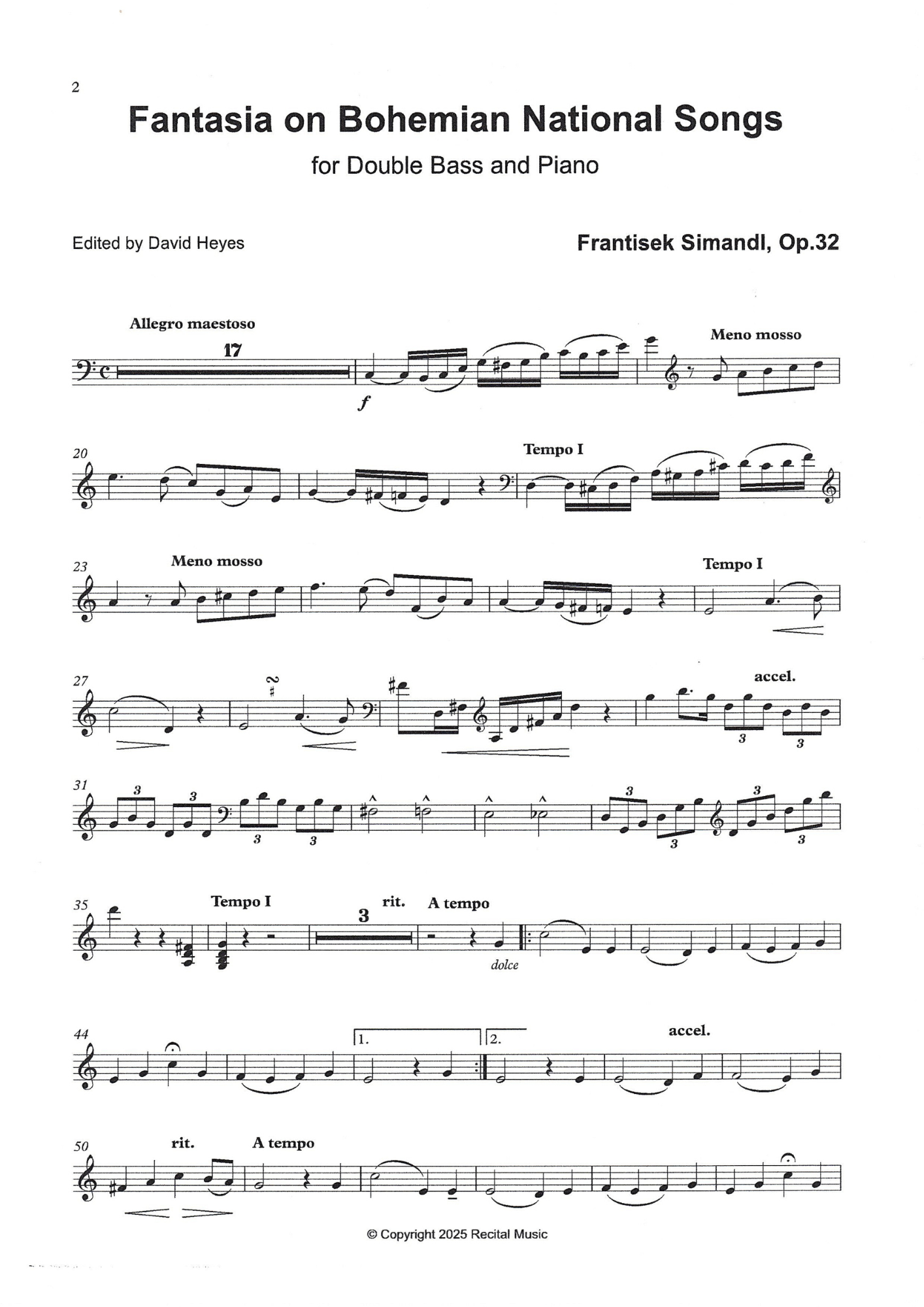 Frantisek Simandl: Fantasia on Bohemian National Songs Op.32 for double bass & piano (ed. David Heyes)