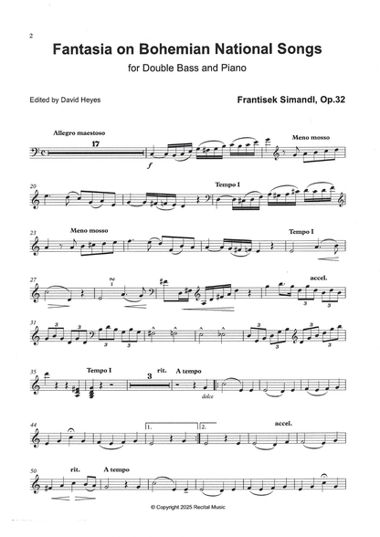 Frantisek Simandl: Fantasia on Bohemian National Songs Op.32 for double bass & piano (ed. David Heyes)