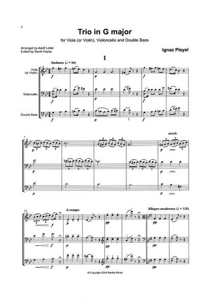 Ignaz Pleyel: Trio in G major for viola (or violin), violoncello & double bass (arr. Adolf Lotter)