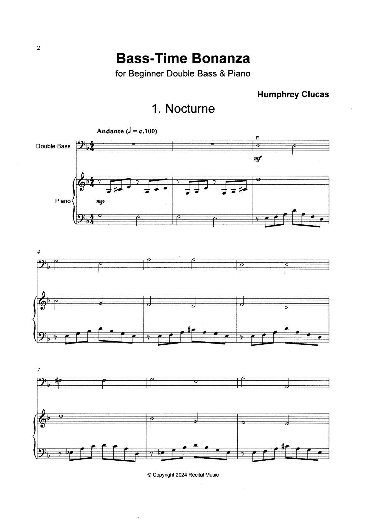 Humphrey Clucas: Bass-Time Bonanza: Five Pieces for Beginner Double Bass & Piano