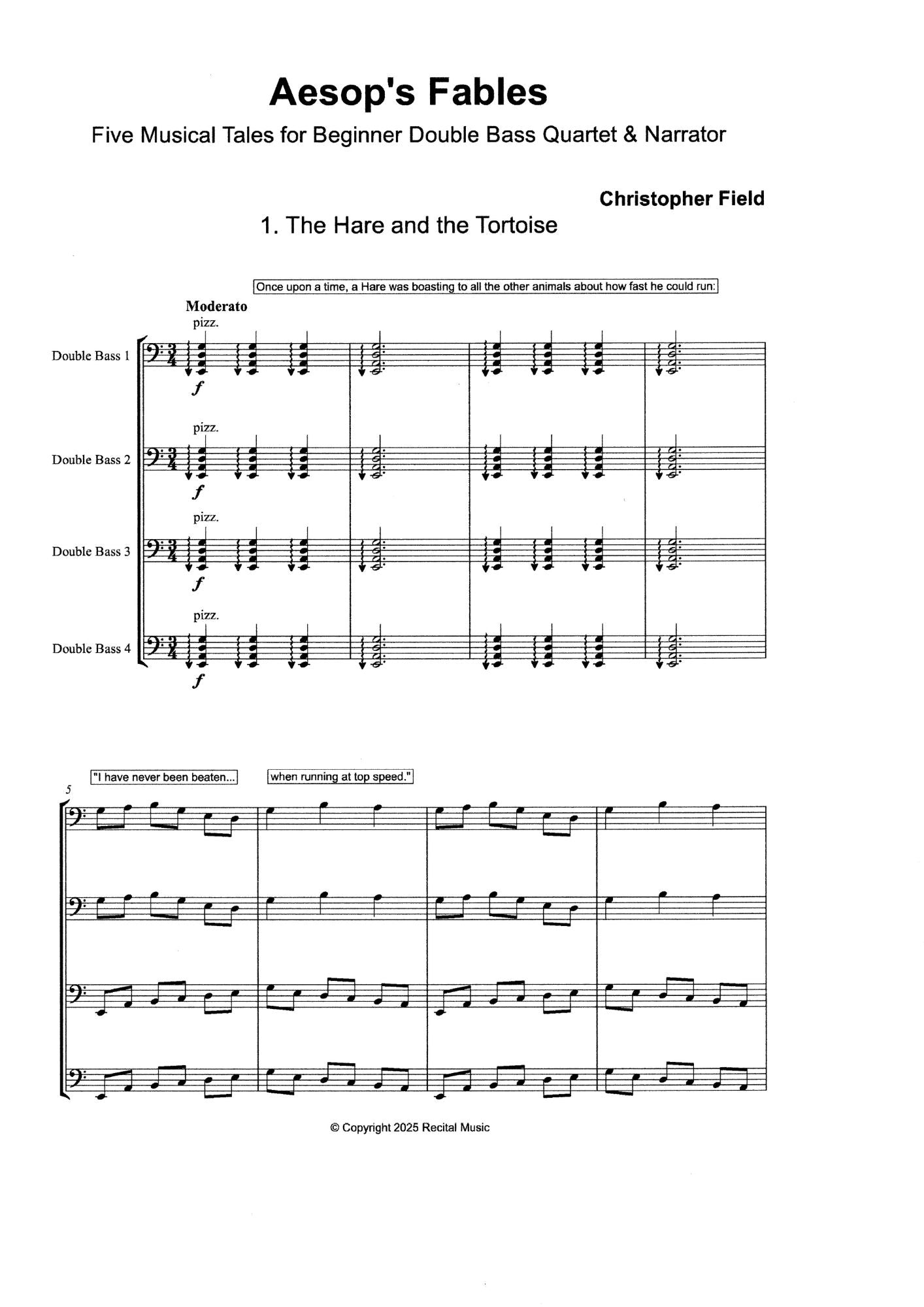 Field: Aesop's Fables: Five Musical Tales for beginner double bass quartet & narrator