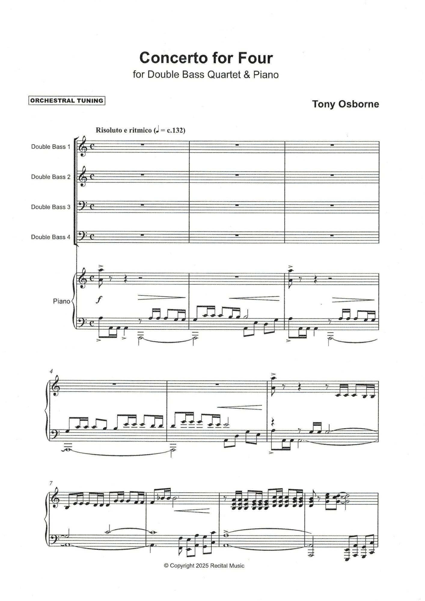 Tony Osborne: Concerto for Four for double bass quartet & piano