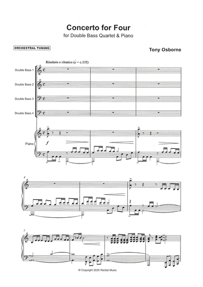 Tony Osborne: Concerto for Four for double bass quartet & piano