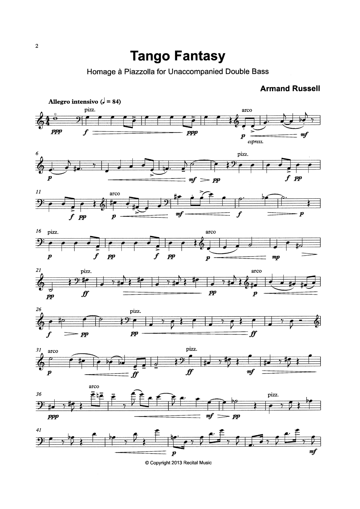 Armand Russell: Tango Fantasy: Homage à Piazzolla for unaccompanied double bass