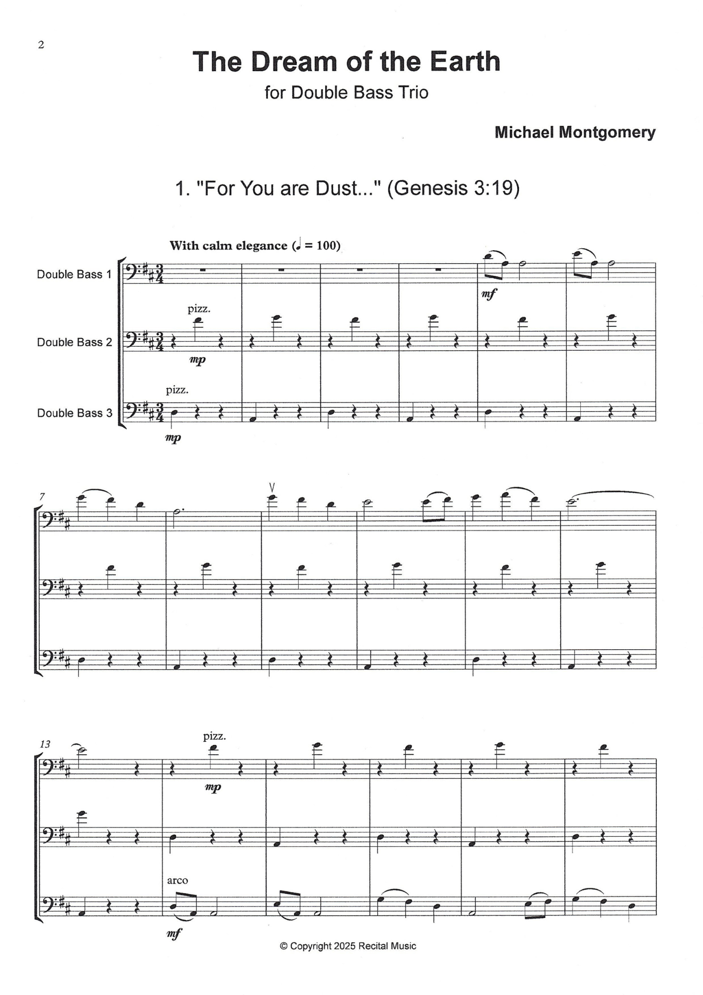 Michael Montgomery: The Dream of the Earth for double bass trio