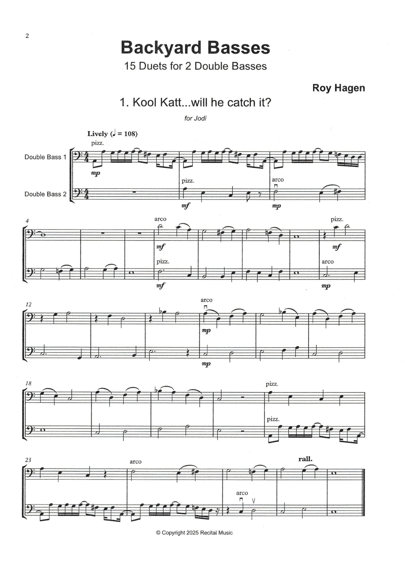 Roy Hagen: Backyard Basses, 15 Duets for 2 double basses