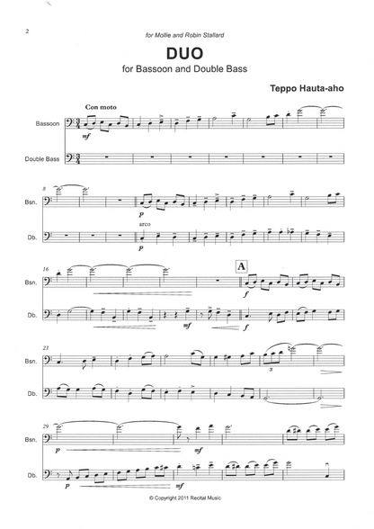 Teppo Hauta-aho: Duo for bassoon & double bass