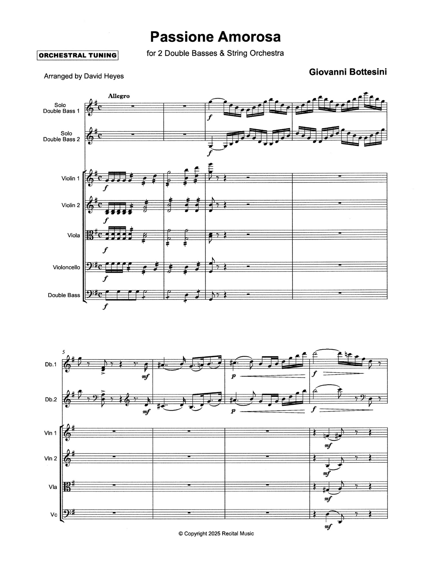 Bottesini: Passione Amorosa for 2 double basses & string orchestra (Orchestral Tuning)