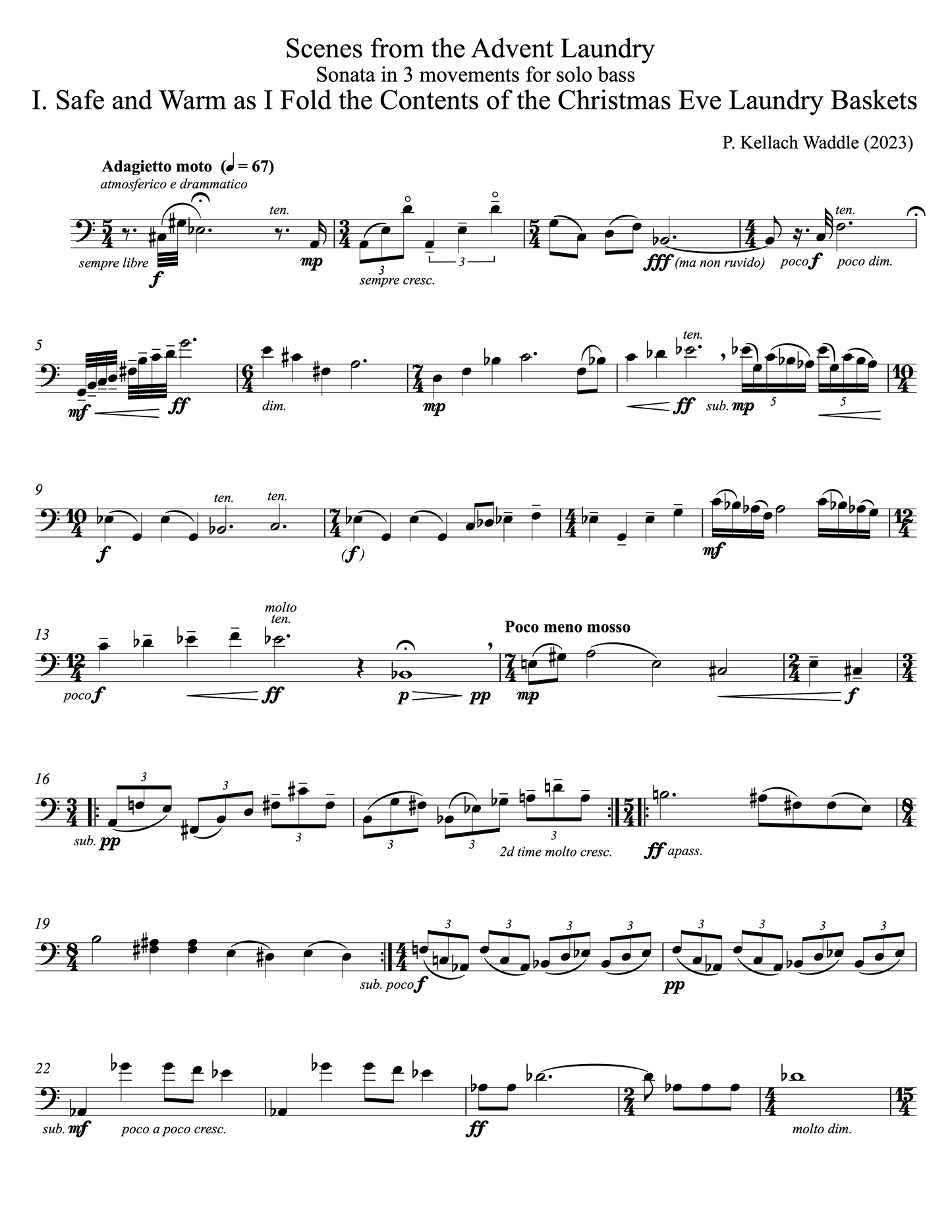 P. Kellach Waddle: Scenes From The Advent Laundry Op. 782, Sonata In Three Movements for Solo Bass