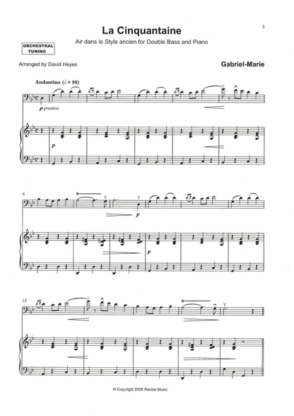 Gabriel-Marie: La Cinquantaine for Double Bass & Piano (arr. David Heyes)