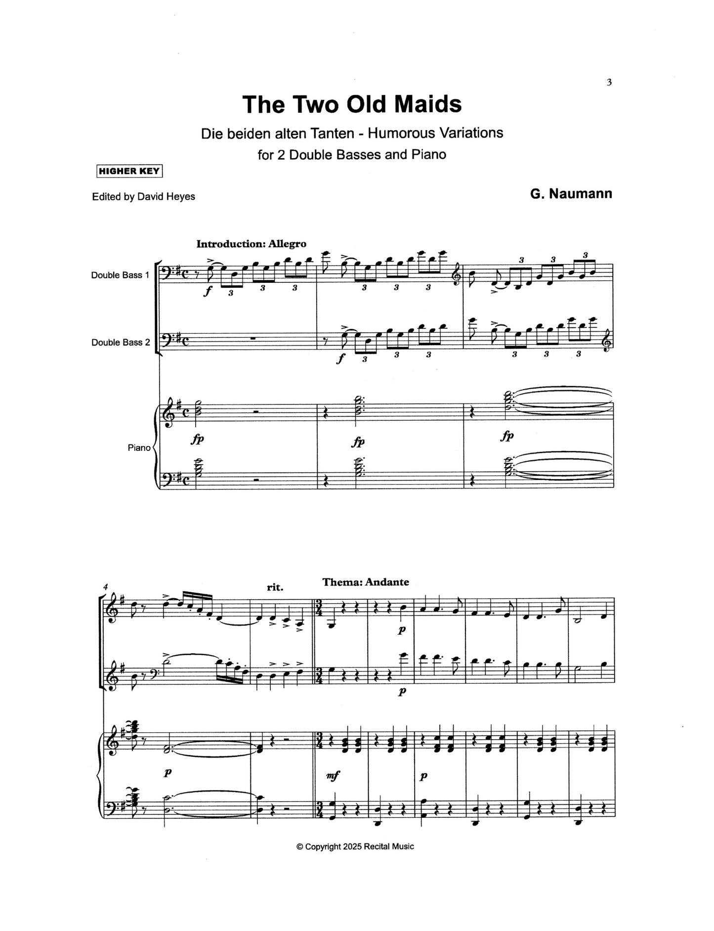 G. Naumann: The Two Old Maids for 2 double basses & piano (ed. Heyes)