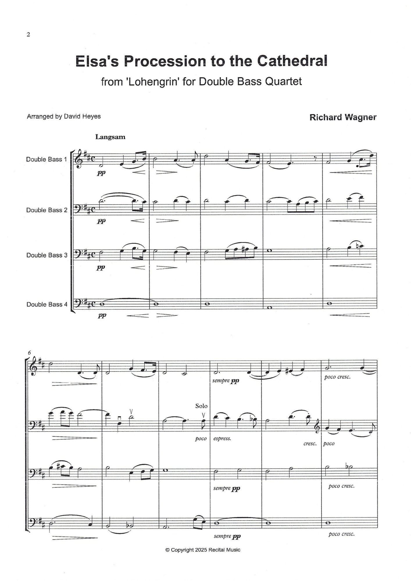 Wagner: Elsa's Procession to the Cathedral for double bass quartet (arr. David Heyes)
