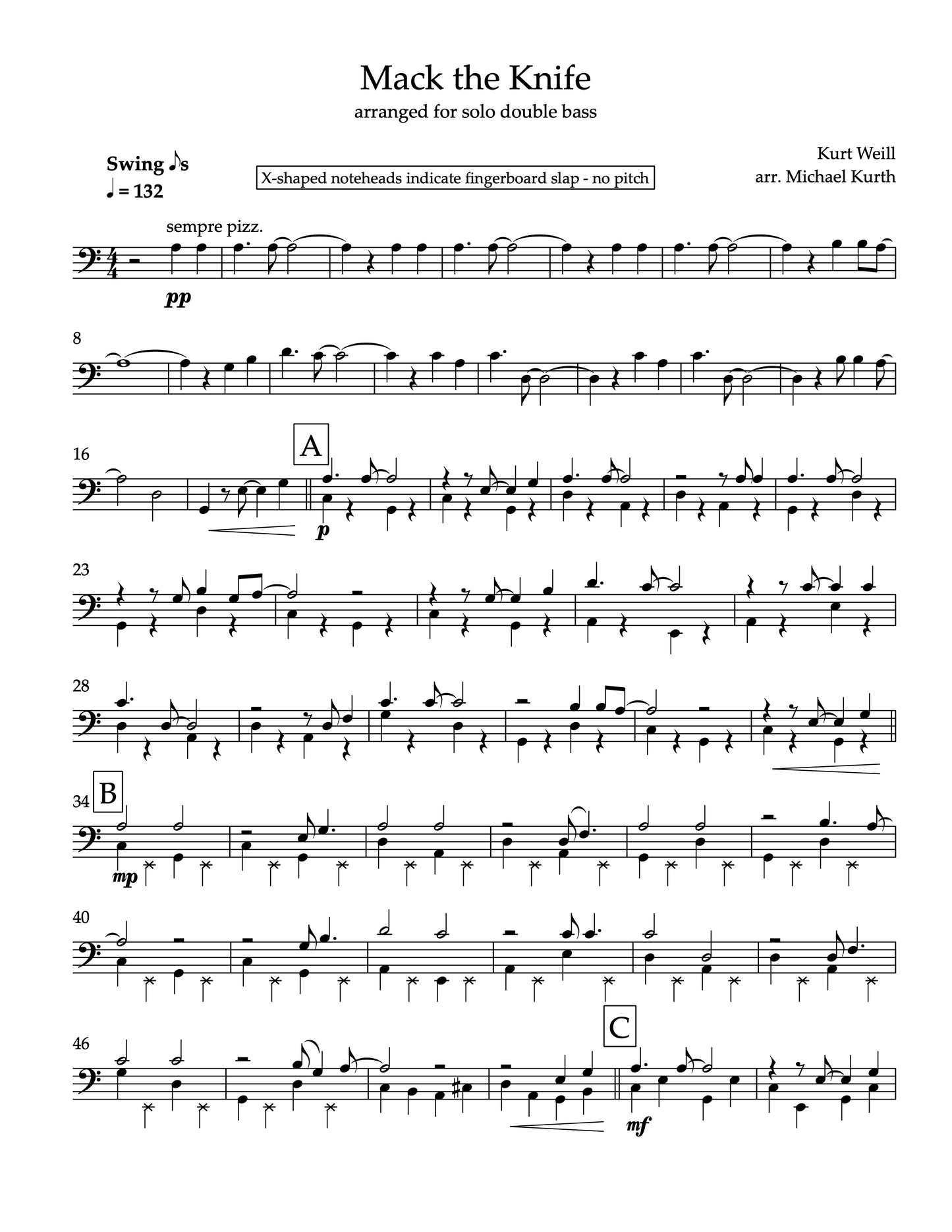 Kurt Weill: Mack the Knife, for Solo Pizzicato Double Bass (arr. Michael Kurth)