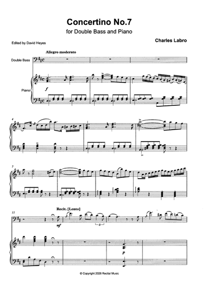 Charles Labro: Concertino No. 7 for double bass & piano (ed. David Heyes)