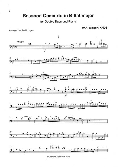W.A. Mozart: Bassoon Concerto in B flat major for double bass & piano (arr. Heyes)