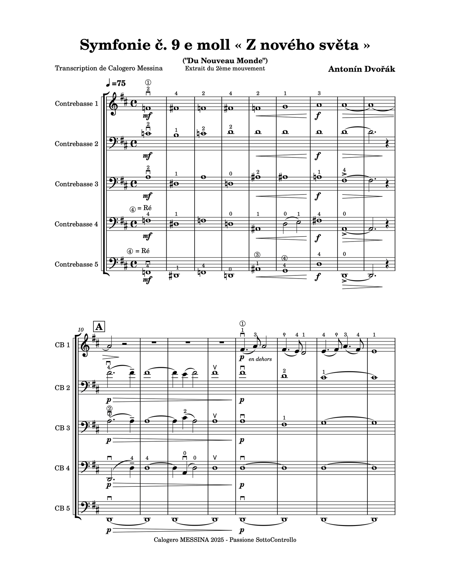 Antonín Dvořák: Largo from Symphony no. 9 for bass quintet (arr. Calogero Messina)