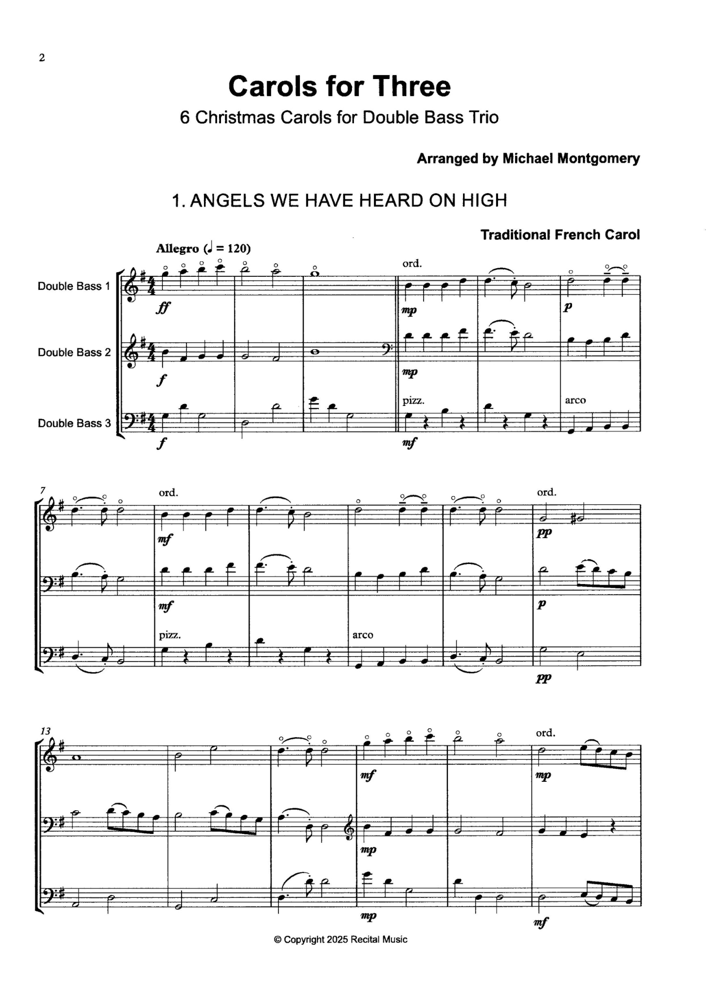 Michael Montgomery: Carols for Three, 6 Christmas Carols for double bass trio