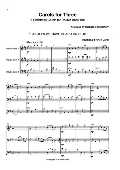 Michael Montgomery: Carols for Three, 6 Christmas Carols for double bass trio