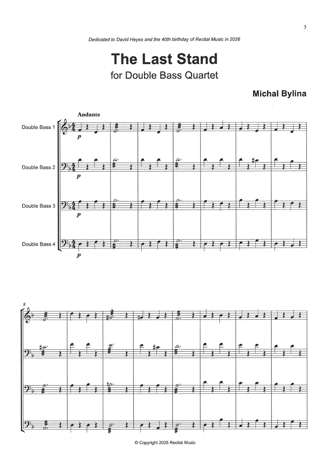Michał Bylina: The Last Stand for double bass quartet