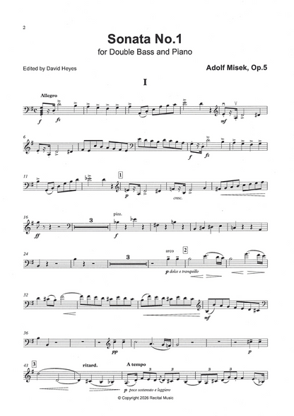 Adolf Míšek: Sonata No. 1 Op. 5 for double bass in orchestral tuning (ed. David Heyes)