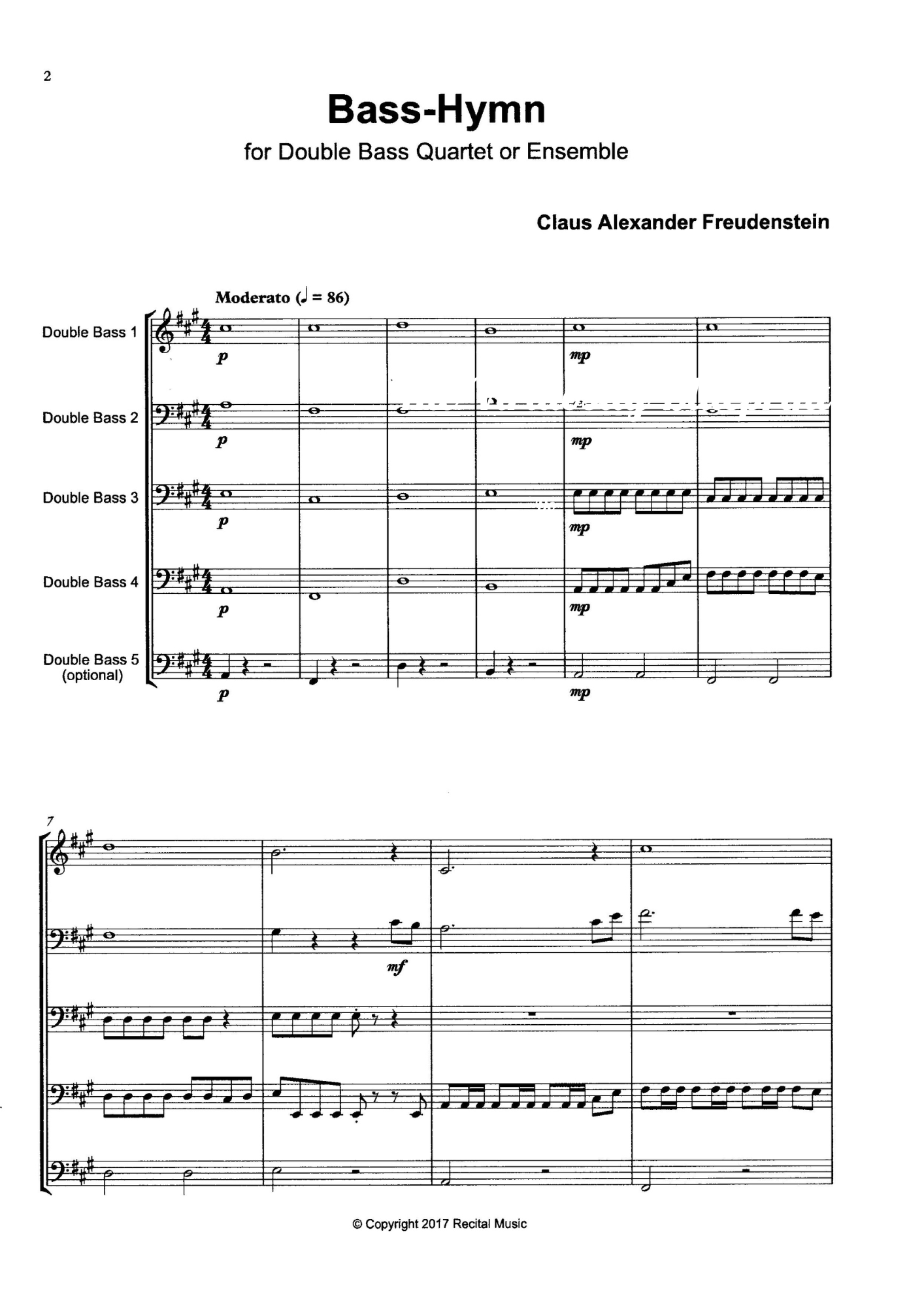 Claus Alexander Freudenstein: Bass-Hymn for double bass quartet or ensemble