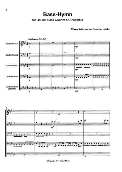 Claus Alexander Freudenstein: Bass-Hymn for double bass quartet or ensemble