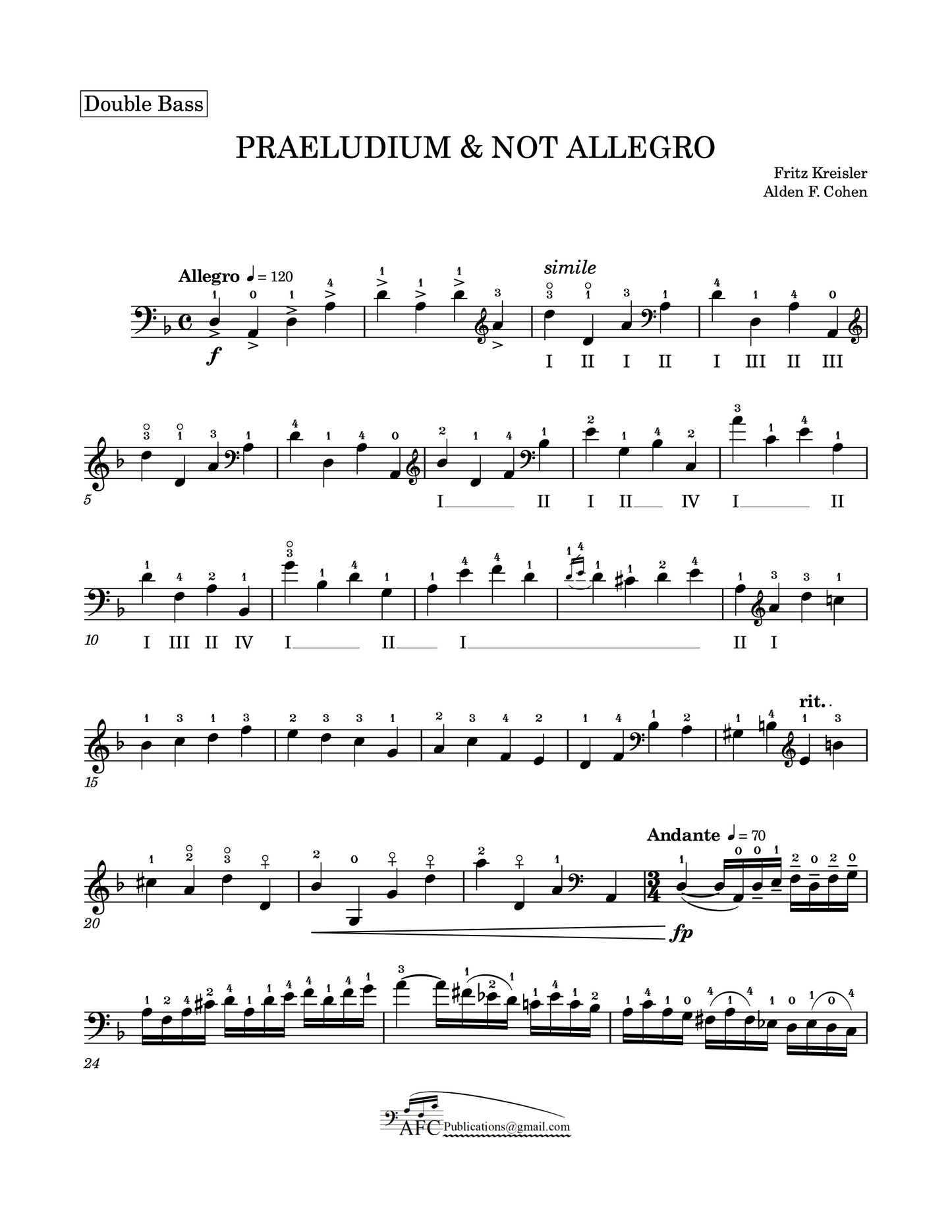 Fritz Kreisler: Praeludium and Not Allegro for solo double bass or bass duet (arr. Alden Cohen)