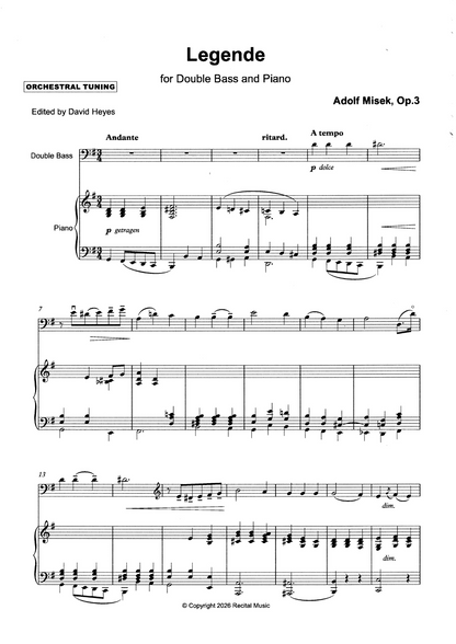 Adolf Míšek: Legende Op. 3 for double bass & piano (ed. David Heyes)