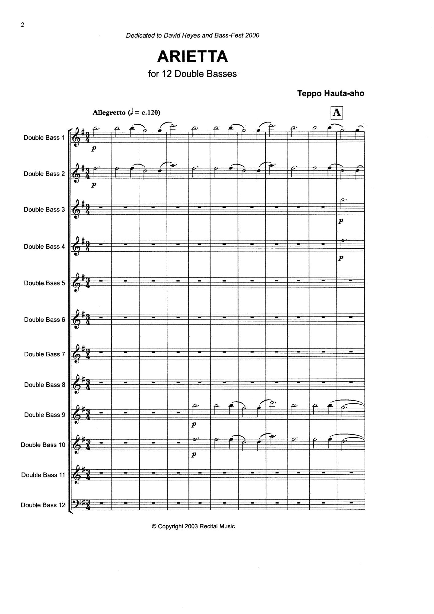 Teppo Hauta-aho: Arietta for 12 double basses