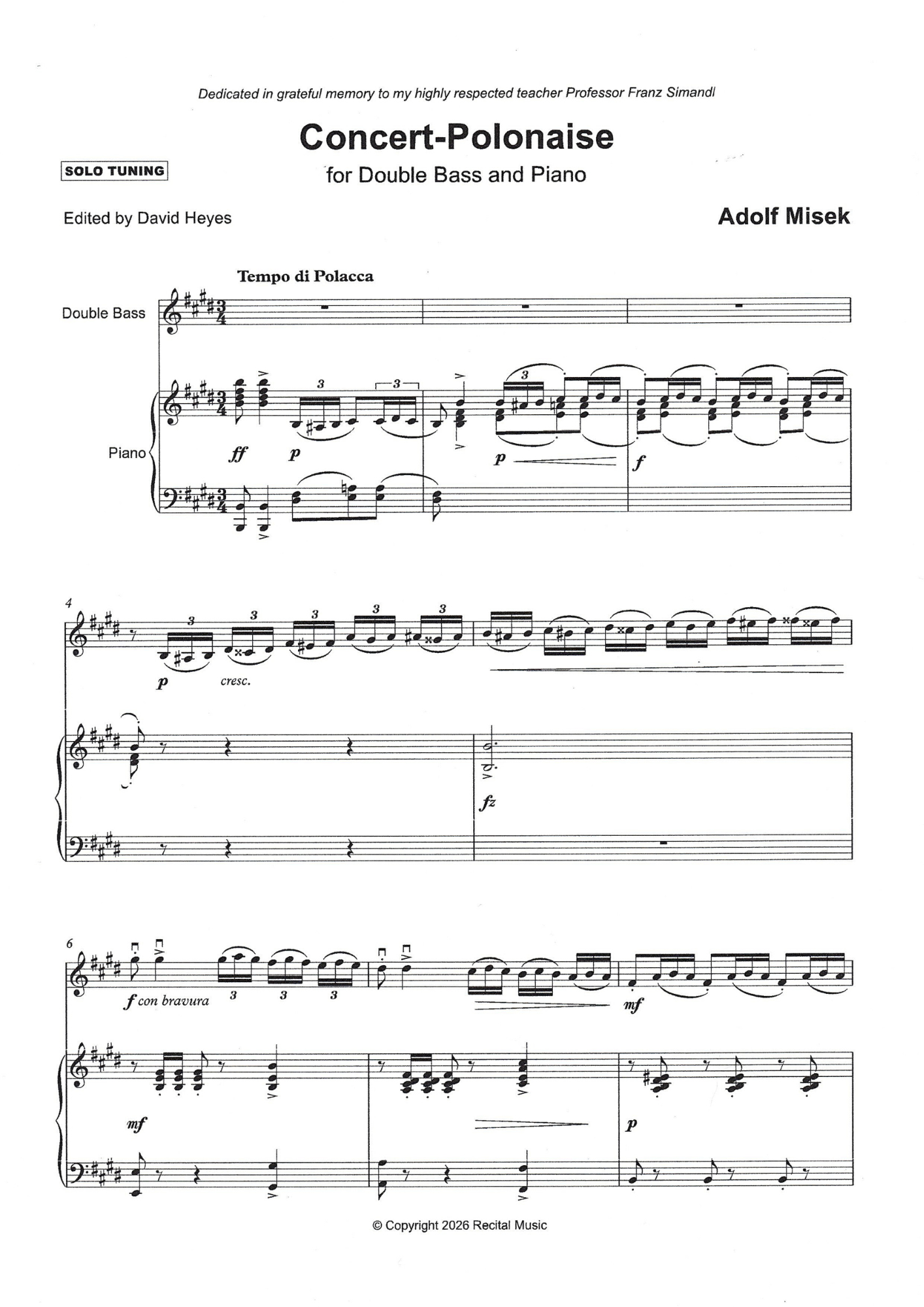 Adolf Míšek: Concert-Polonaise for double bass and piano, solo tuning (ed. David Heyes)