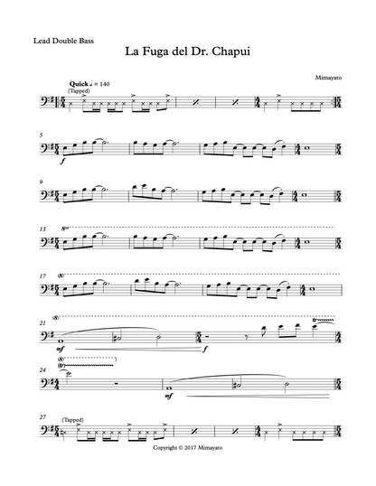 Alberto Moreno: La Fuga del Dr. Chapuí for Double Bass, Electric Bass, & String Quartet