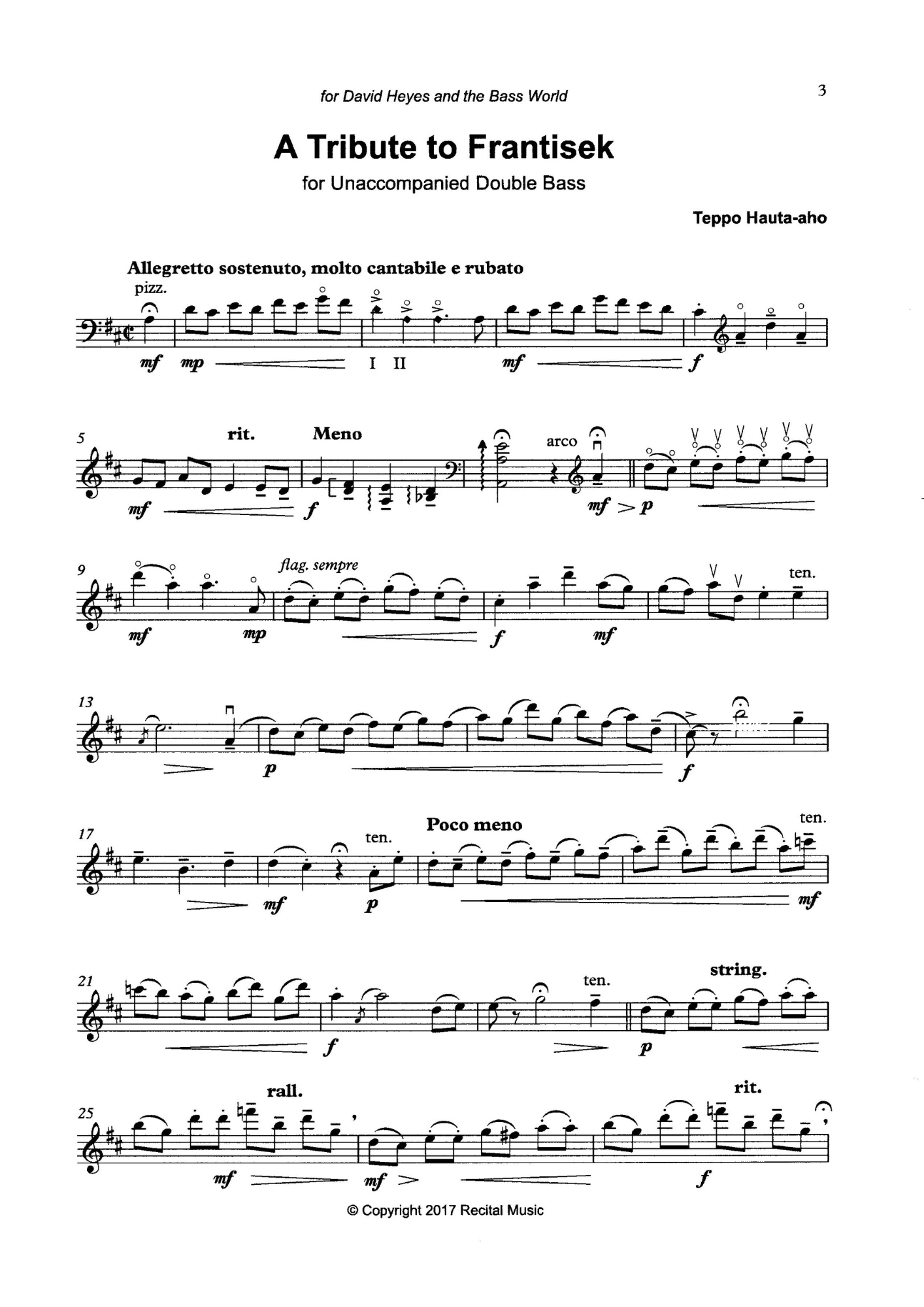 Teppo Hauta-aho: A Tribute to Frantisek for unaccompanied double bass