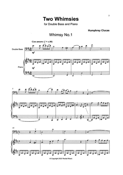 Humphrey Clucas: Two Whimsies for double bass & piano