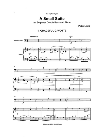 Peter Lamb: A Small Suite for Beginner Double Bass & Piano