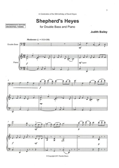 Judith Bailey: Shepherd's Heyes for double bass & piano