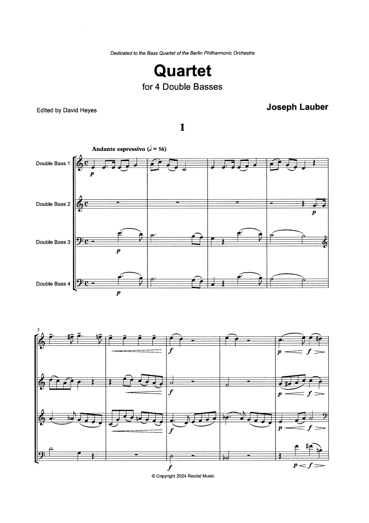 Joseph Lauber: Quartet for 4 double basses